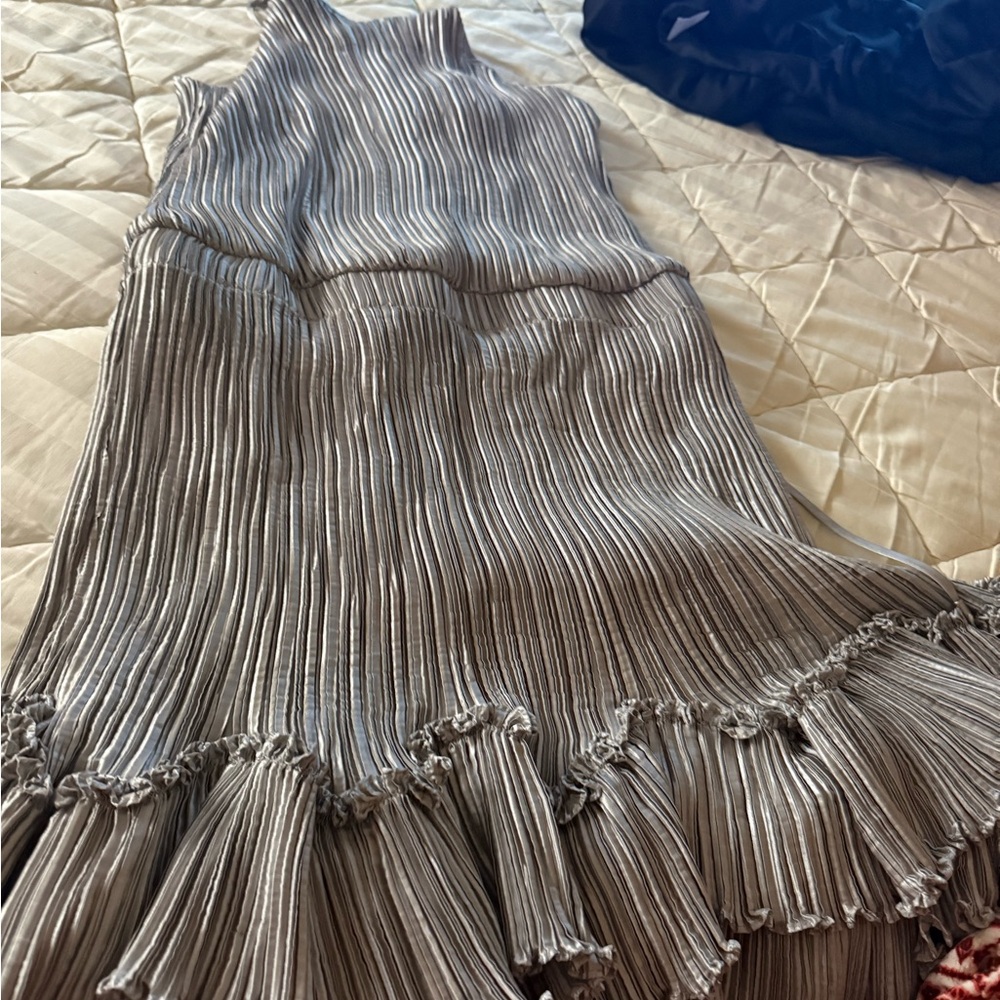 Halston Heritage Silver Pleated Dress